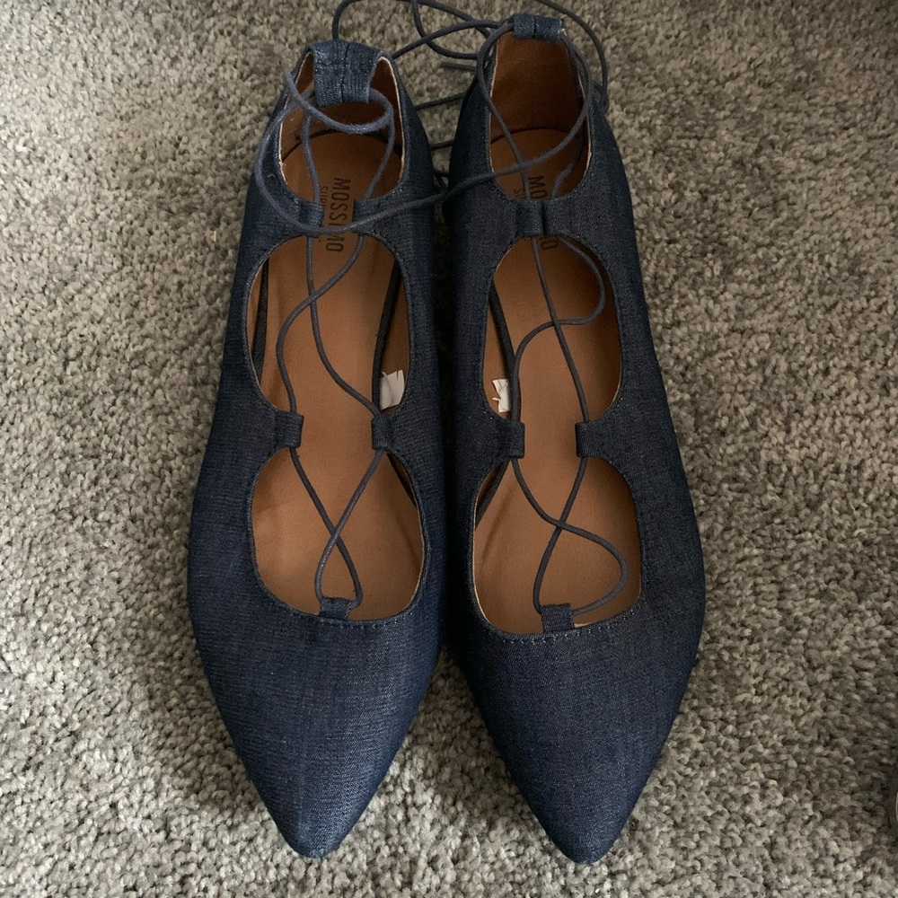 Lace up denim flats LIKE NEW